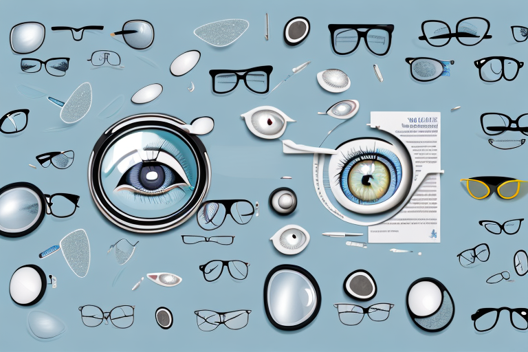 the Sydney Eye Clinic building with symbolic images of various eye care services such as glasses, eye drops, a magnifying glass, and a microscope scattered around it, hand-drawn abstract illustration for a company blog, in style of corporate memphis, faded colors, white background, professional, minimalist, clean lines