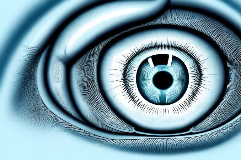 a detailed cross-section of a human eye undergoing LASIK surgery, with a laser beam focusing on the cornea, to depict the precision of the procedure, hand-drawn abstract illustration for a company blog, in style of corporate memphis, faded colors, white background, professional, minimalist, clean lines