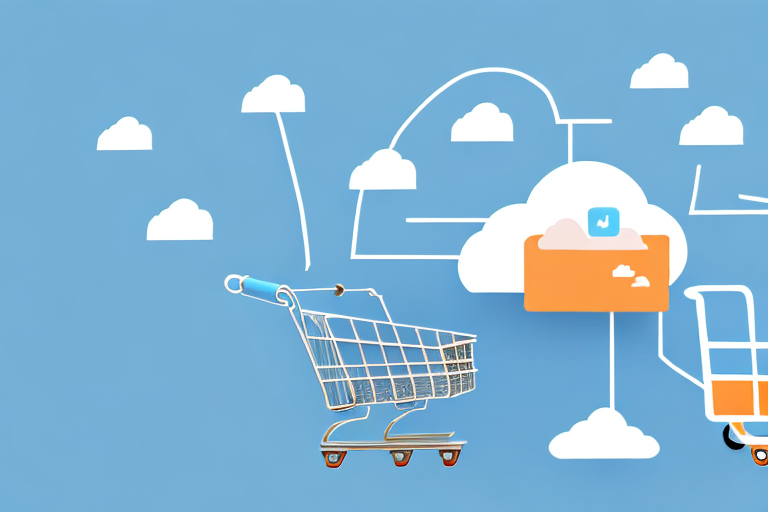 a cloud composed of various marketing icons such as graphs, charts, digital devices, and shopping carts, subtly hinting at Amazon's color scheme, hand-drawn abstract illustration for a company blog, in style of corporate memphis, faded colors, white background, professional, minimalist, clean lines