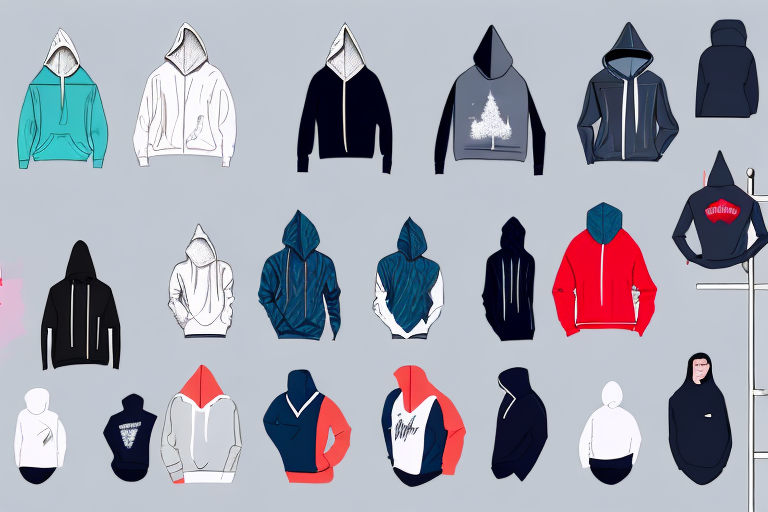 a selection of different styled hoodies neatly arranged on a clothing rack, set against the backdrop of a modern, minimalist wardrobe, hand-drawn abstract illustration for a company blog, in style of corporate memphis, faded colors, white background, professional, minimalist, clean lines