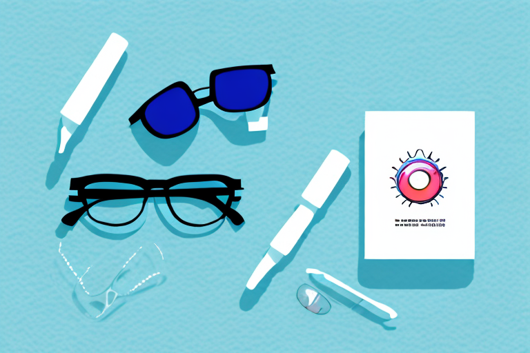 a pair of glasses with one lens popped out, next to a bottle of eye drops and a pair of sunglasses, all placed on top of a soft, clean towel, symbolizing the care and precautions needed post-LASIK surgery, hand-drawn abstract illustration for a company blog, in style of corporate memphis, faded colors, white background, professional, minimalist, clean lines