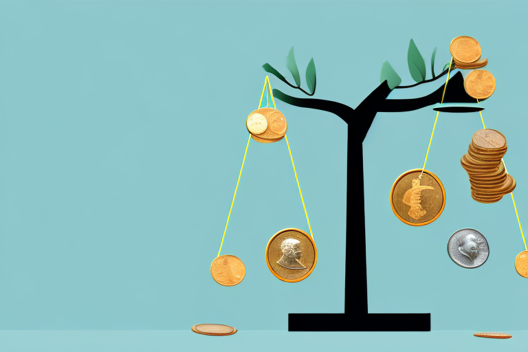 a balanced scale with coins on one side and a thriving tree (symbolizing business growth) on the other side, to represent the importance of financial management in business success, hand-drawn abstract illustration for a company blog, in style of corporate memphis, faded colors, white background, professional, minimalist, clean lines