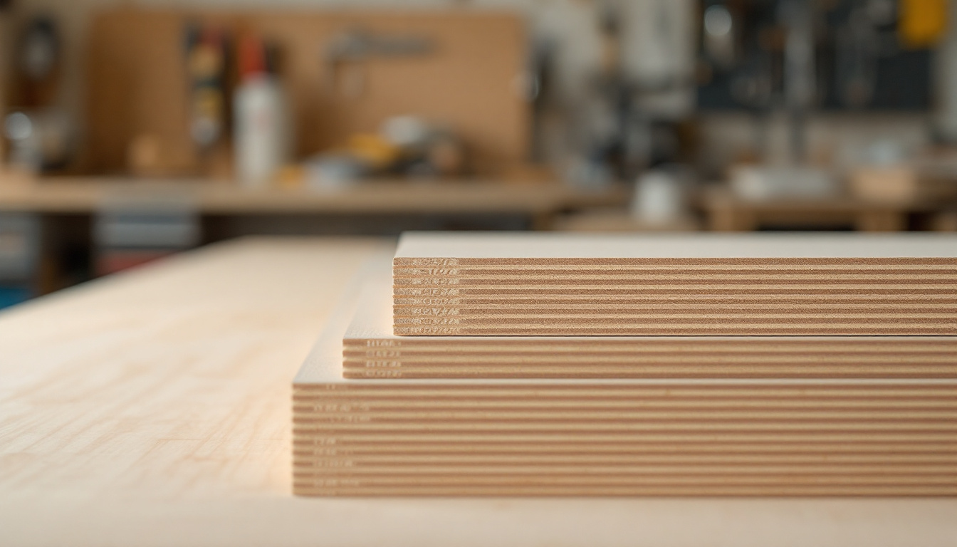 stacks of f14 plywood on a construction bench