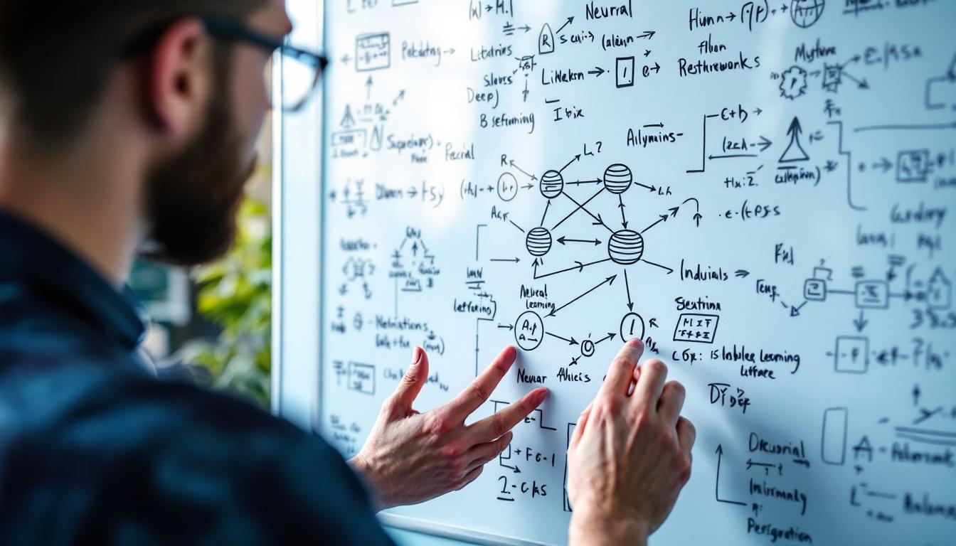 Visualisering av nevrale nettverk, dyp læring og kunstig intelligens forklart på tavle