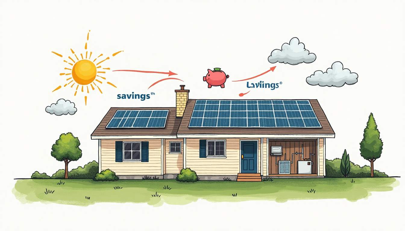 Solar panels and heat pump installation on a modern home