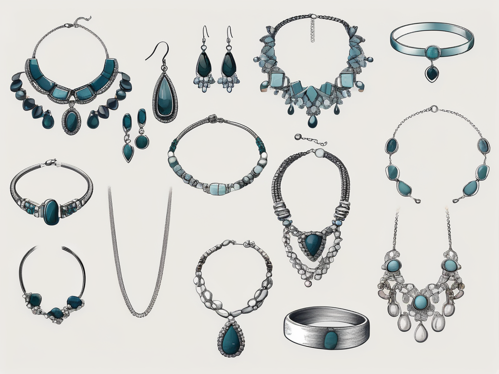 various types of jewelry such as necklaces, earrings, bracelets, and rings, each placed in a setting that represents different occasions like a wedding, a birthday party, a business meeting, and a casual outing, hand-drawn abstract illustration for a company blog, white background, professional, minimalist, clean lines, faded colors