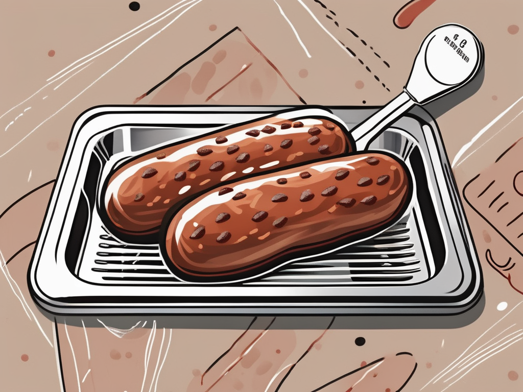 Esposito's breakfast sausage links on a baking tray in a heated oven, surrounded by baking tools such as an oven mitt, a timer, and a spatula, hand-drawn abstract illustration for a company blog, white background, professional, minimalist, clean lines, faded colors
