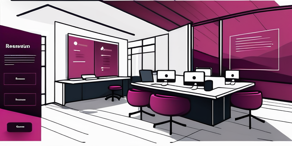 room and desk booking in an office with lots of screens