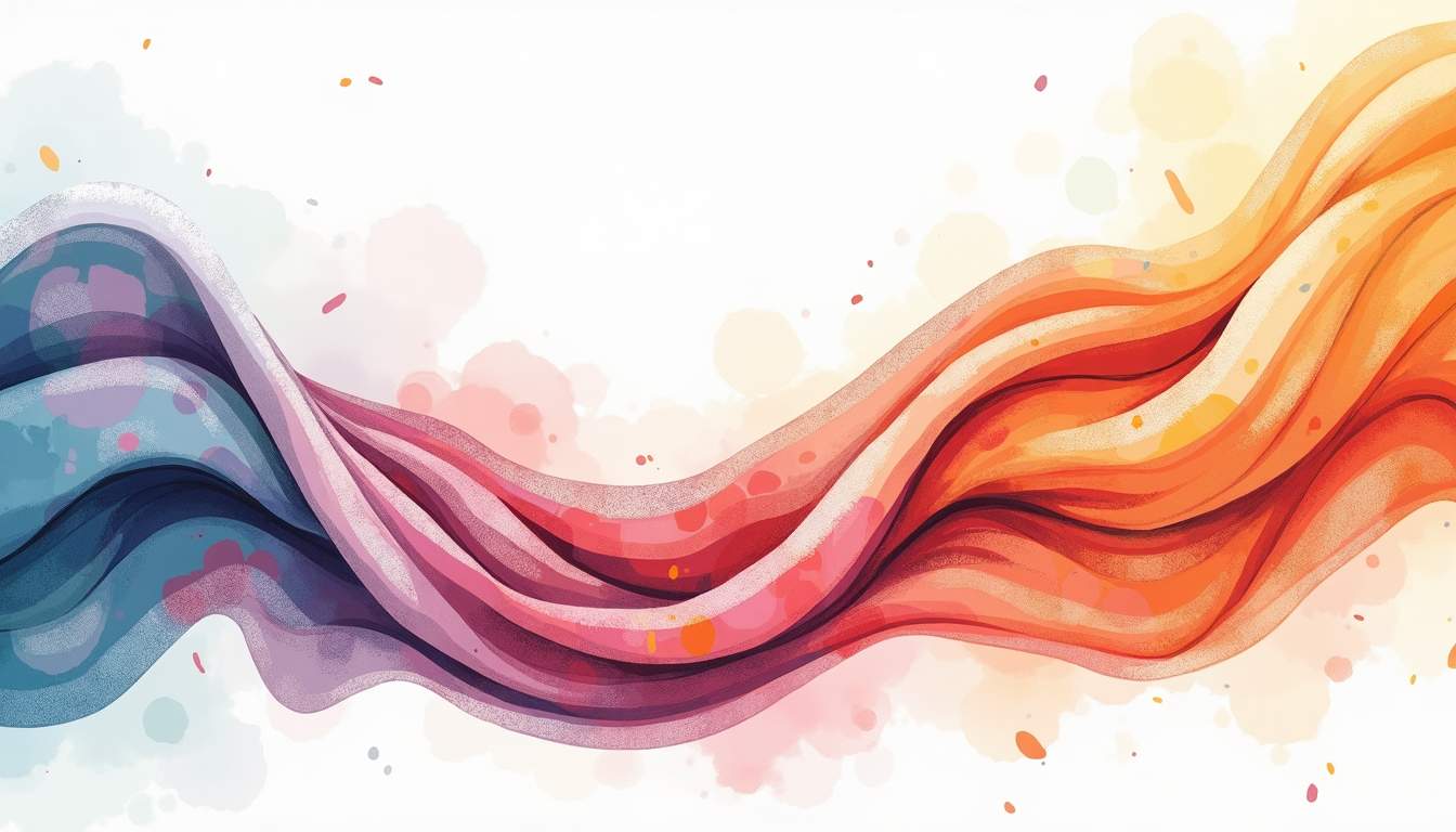 an elegant, flowing fabric draped artistically to showcase a variety of vibrant cotton prints, seamlessly transitioning from casual daywear patterns to luxurious, dreamy designs, set against a soft, inviting background that evokes a sense of comfort and style, hand-drawn abstract illustration for a company blog, white background, professional, minimalist, clean lines, faded colors