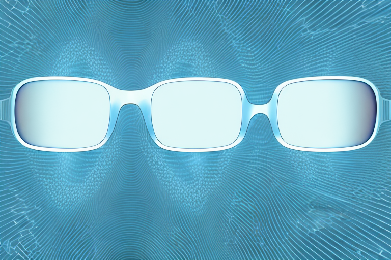 a pair of eyeglasses with a laser beam going through one lens, and a clear, bright landscape seen through the other lens, symbolizing the before and after effects of laser eye surgery, hand-drawn abstract illustration for a company blog, in style of corporate memphis, faded colors, white background, professional, minimalist, clean lines