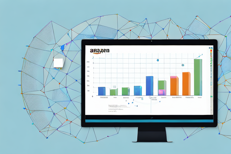 a computer screen displaying various analytical charts and graphs, with an Amazon box and a mouse beside it, all set against a backdrop of a bustling marketplace, hand-drawn abstract illustration for a company blog, in style of corporate memphis, faded colors, white background, professional, minimalist, clean lines