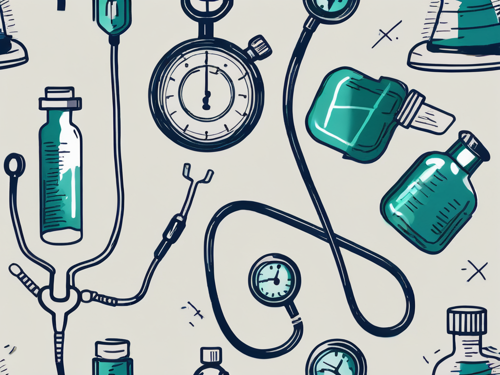 Corpus Christi Pharmacy with symbolic elements such as a stethoscope, a pill bottle, a medical cross, and a stopwatch, representing free consultations and their benefits to health, hand-drawn abstract illustration for a company blog, white background, professional, minimalist, clean lines, faded colors