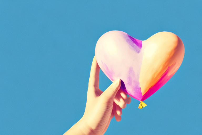 two hands holding a heart-shaped balloon, with a background of a sunrise or sunset, hand-drawn abstract illustration for a company blog, in style of corporate memphis, faded colors, white background, professional, minimalist, clean lines