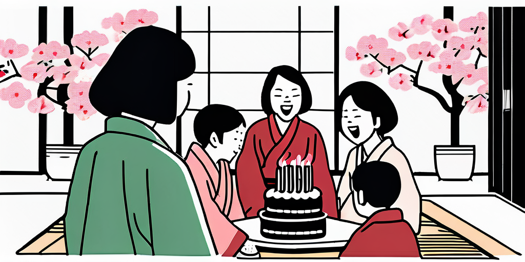 Famille japonaise chantant joyeux anniversaire en japonais