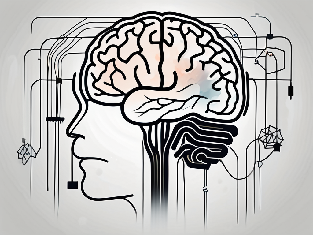 a brain with various interconnected pathways, subtly highlighted to represent EMDR techniques, and a broken chain symbolizing the release from traumatic experiences, hand-drawn abstract illustration for a company blog, white background, professional, minimalist, clean lines, faded colors