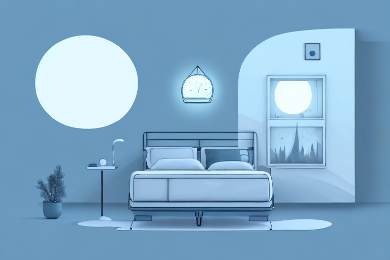 a sleep apnea machine on a bedside table, with a moonlit window in the background, symbolizing night time, hand-drawn abstract illustration for a company blog, in style of corporate memphis, faded colors, white background, professional, minimalist, clean lines