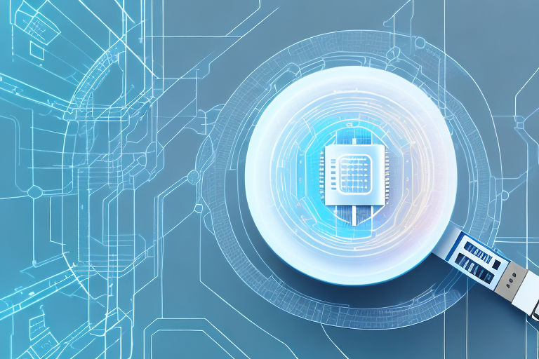 a USB Disk on Module (DOM) connected to an industrial machine, with visual representation of data flowing into it, symbolizing enhanced data storage, hand-drawn abstract illustration for a company blog, in style of corporate memphis, faded colors, white background, professional, minimalist, clean lines