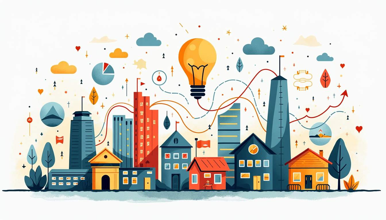 an abstract representation of a balanced investment portfolio, showcasing a variety of assets such as stocks, bonds, real estate, and commodities, interconnected through colorful, flowing lines to symbolize diversification and stability, hand-drawn abstract illustration for a company blog, white background, professional, minimalist, clean lines, faded colors