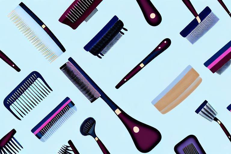 various hairline shapes on different types of comb and hairbrush handles, hand-drawn abstract illustration for a company blog, in style of corporate memphis, faded colors, white background, professional, minimalist, clean lines
