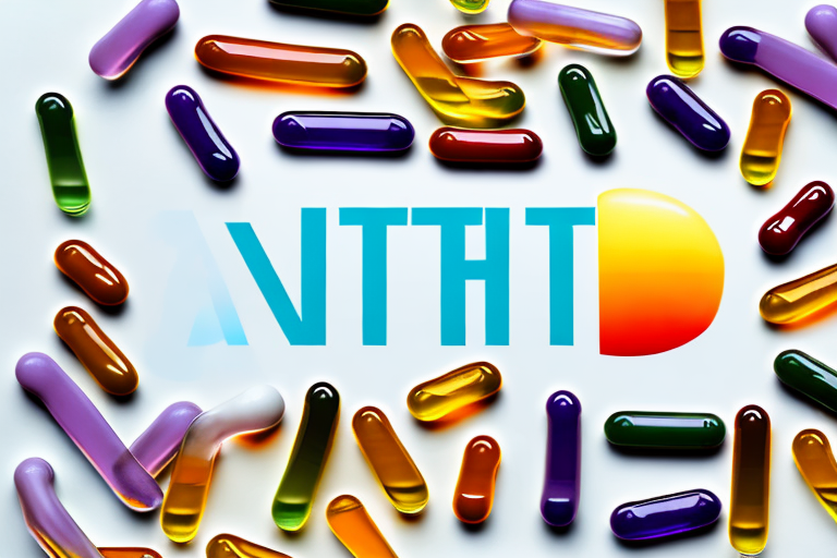 a variety of colorful vitamins and supplements scattered around a glass of water, with a rising sun in the background to symbolize recovery, hand-drawn abstract illustration for a company blog, in style of corporate memphis, faded colors, white background, professional, minimalist, clean lines