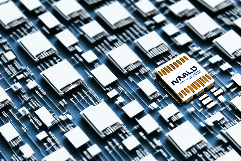 a NAND flash memory chip magnified to show its internal architecture, with different sections representing varying storage capacities, visually demonstrating the impact of scaling on storage capacity, hand-drawn abstract illustration for a company blog, in style of corporate memphis, faded colors, white background, professional, minimalist, clean lines