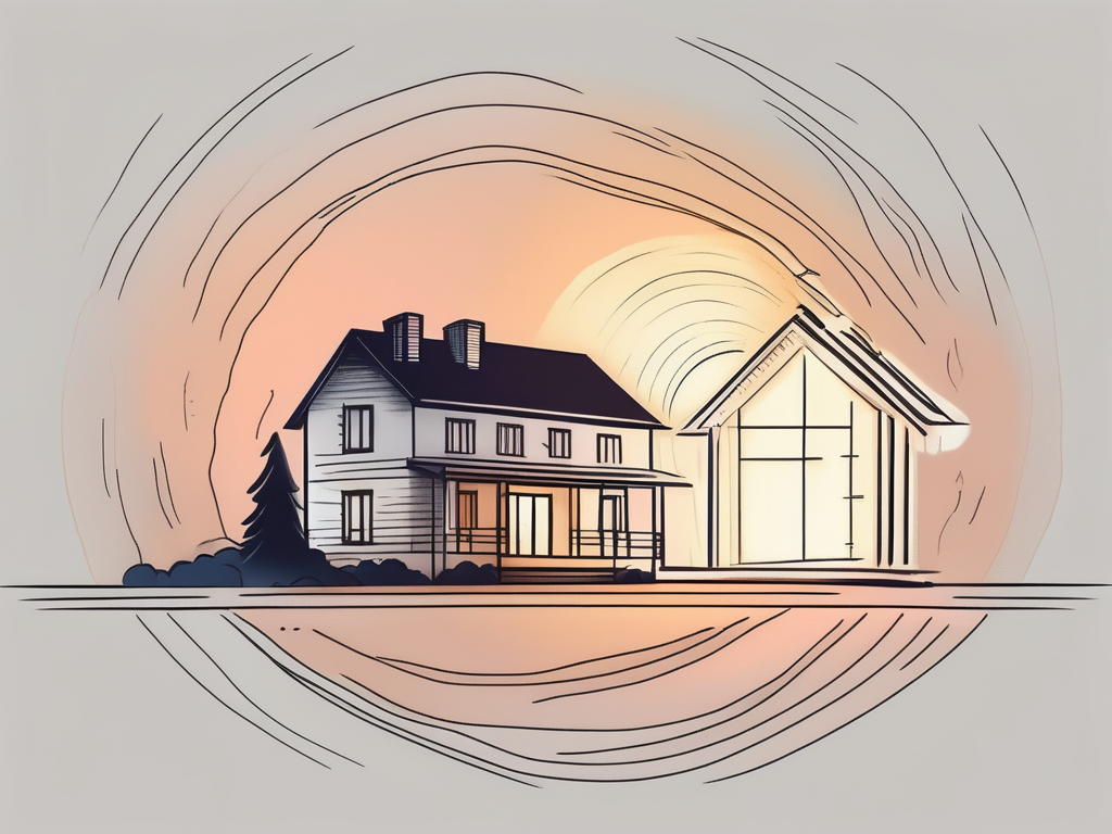 a house with a glowing deed document hovering above it, symbolizing its transfer from one owner to another, hand-drawn abstract illustration for a company blog, white background, professional, minimalist, clean lines, faded colors