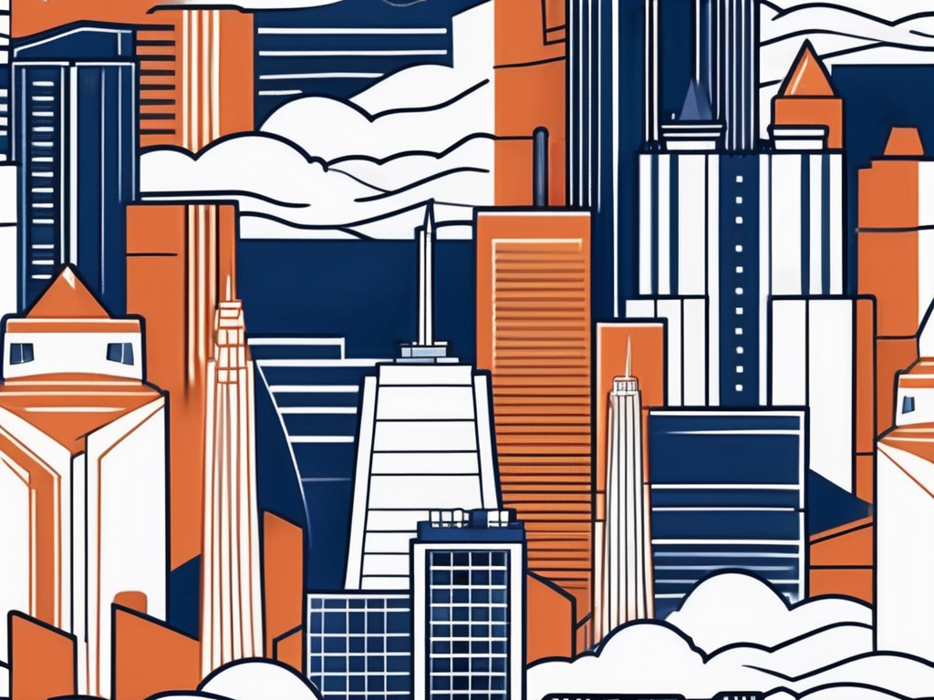 a pristine, professionally cleaned house with the iconic Las Vegas skyline in the background, hand-drawn abstract illustration for a company blog, white background, professional, minimalist, clean lines, navy blue and burnt orange