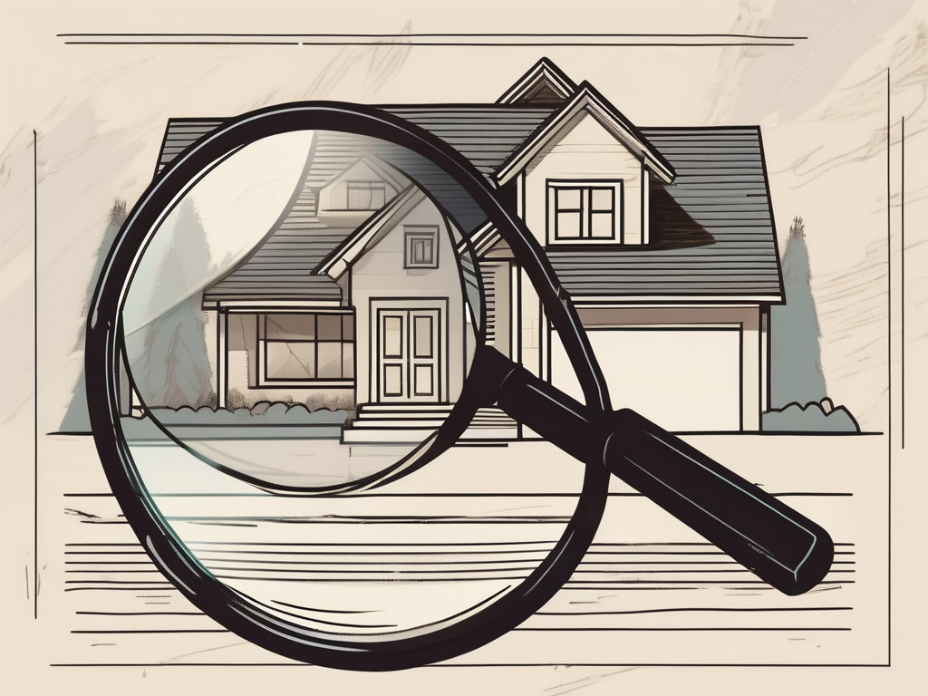 a property deed with a directional arrow indicating transfer, placed on a desk with a magnifying glass and a house model, hand-drawn abstract illustration for a company blog, white background, professional, minimalist, clean lines, faded colors