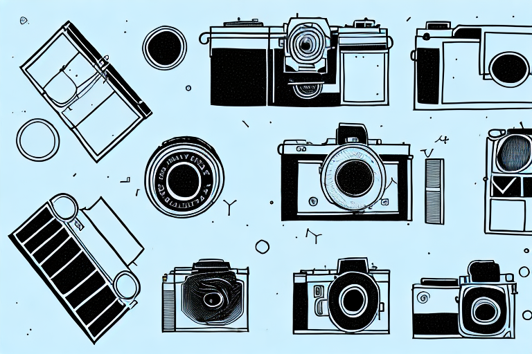 a camera focusing on a balanced scene of various geometric shapes, demonstrating the rule of thirds in photography composition, hand-drawn abstract illustration for a company blog, in style of corporate memphis, faded colors, white background, professional, minimalist, clean lines