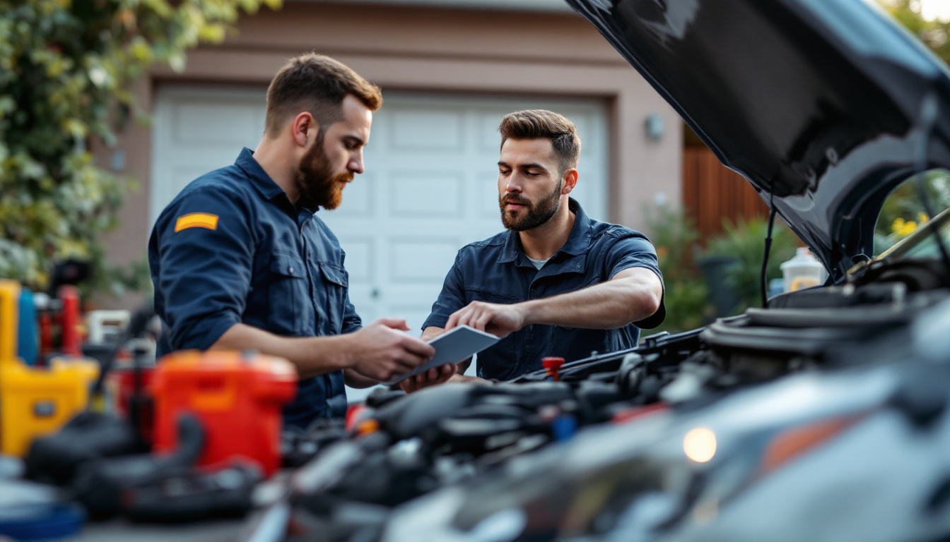 Mobile mechanic arriving at a customer's location with professional tools and equipment