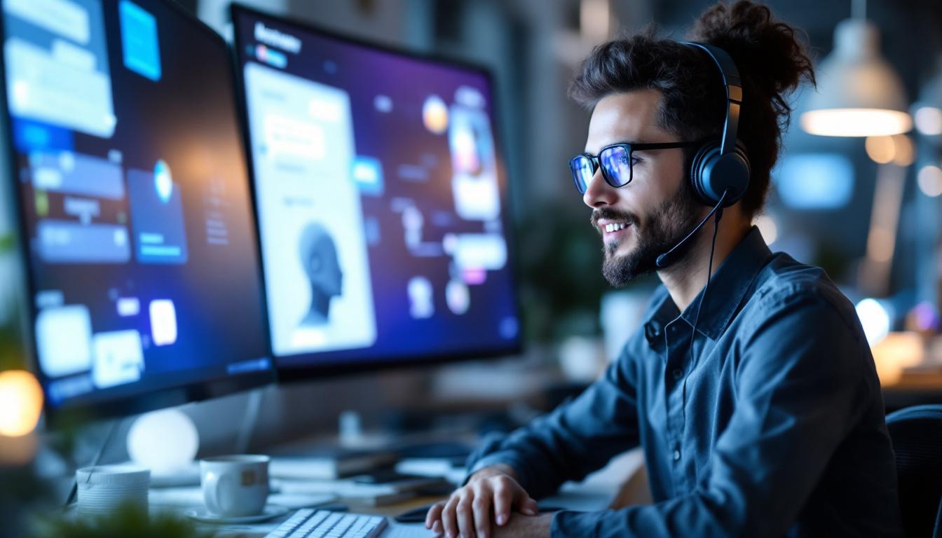 Kundeservicemedarbeider som bruker AI-drevne systemer og chatbots for å håndtere henvendelser mer effektivt.
