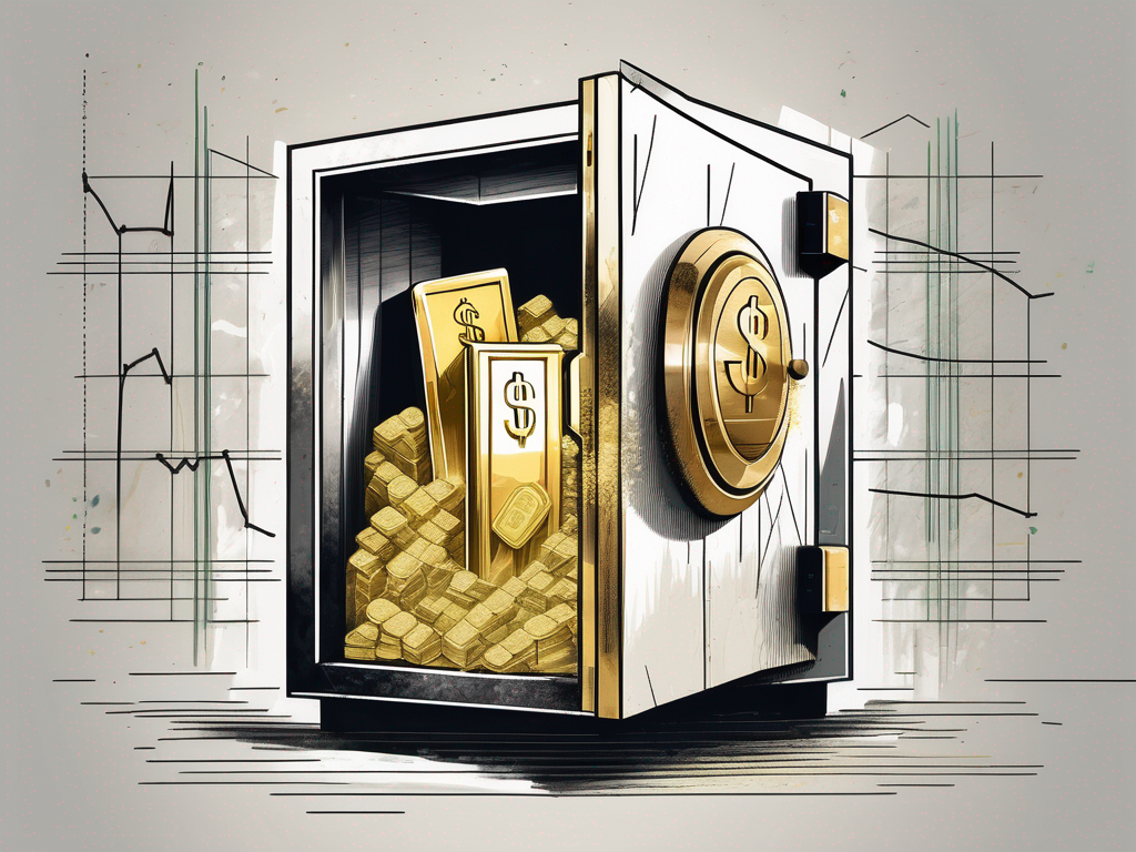 a sturdy safe with its door open, revealing various financial symbols such as dollar signs, stock market graphs, and a gold bar, symbolizing the security and value of investment grade securities, hand-drawn abstract illustration for a company blog, white background, professional, minimalist, clean lines, faded colors