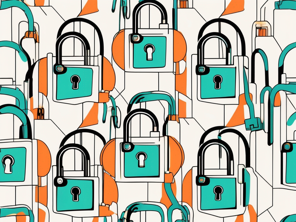 a padlock symbol overlaying a stylized image of a website on a computer screen, hand-drawn abstract illustration for a company blog, white background, professional, minimalist, clean lines, pastel orange and turquoise