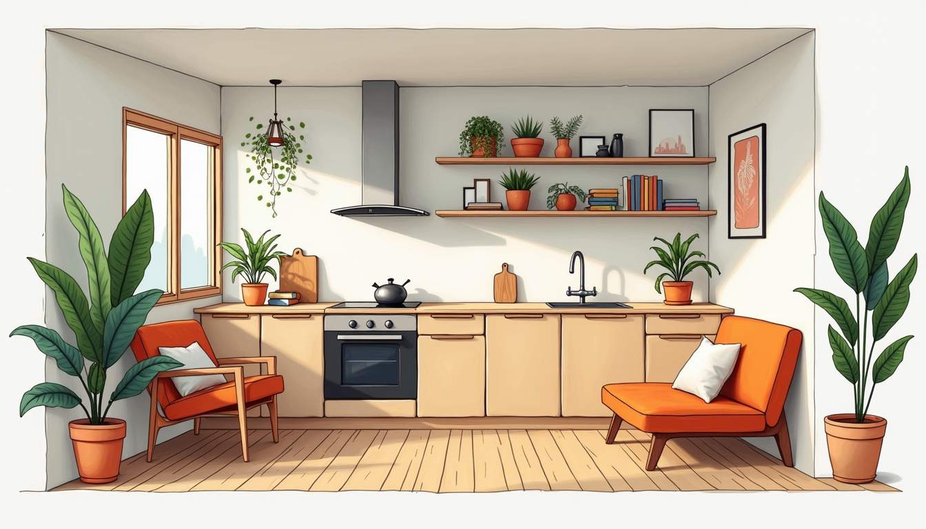 Minimalist tiny home exterior at sunset
