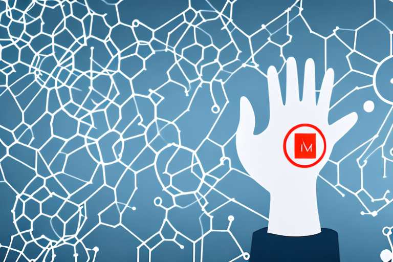 a pair of nitrile gloves surrounded by various chemical structures, emphasizing the gloves' resistance and durability, hand-drawn abstract illustration for a company blog, in style of corporate memphis, faded colors, white background, professional, minimalist, clean lines