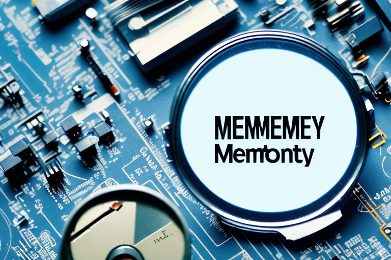 a memory module being inspected with a magnifying glass, surrounded by common tools used for troubleshooting such as a multimeter and screwdriver, against the backdrop of a computer motherboard, hand-drawn abstract illustration for a company blog, in style of corporate memphis, faded colors, white background, professional, minimalist, clean lines