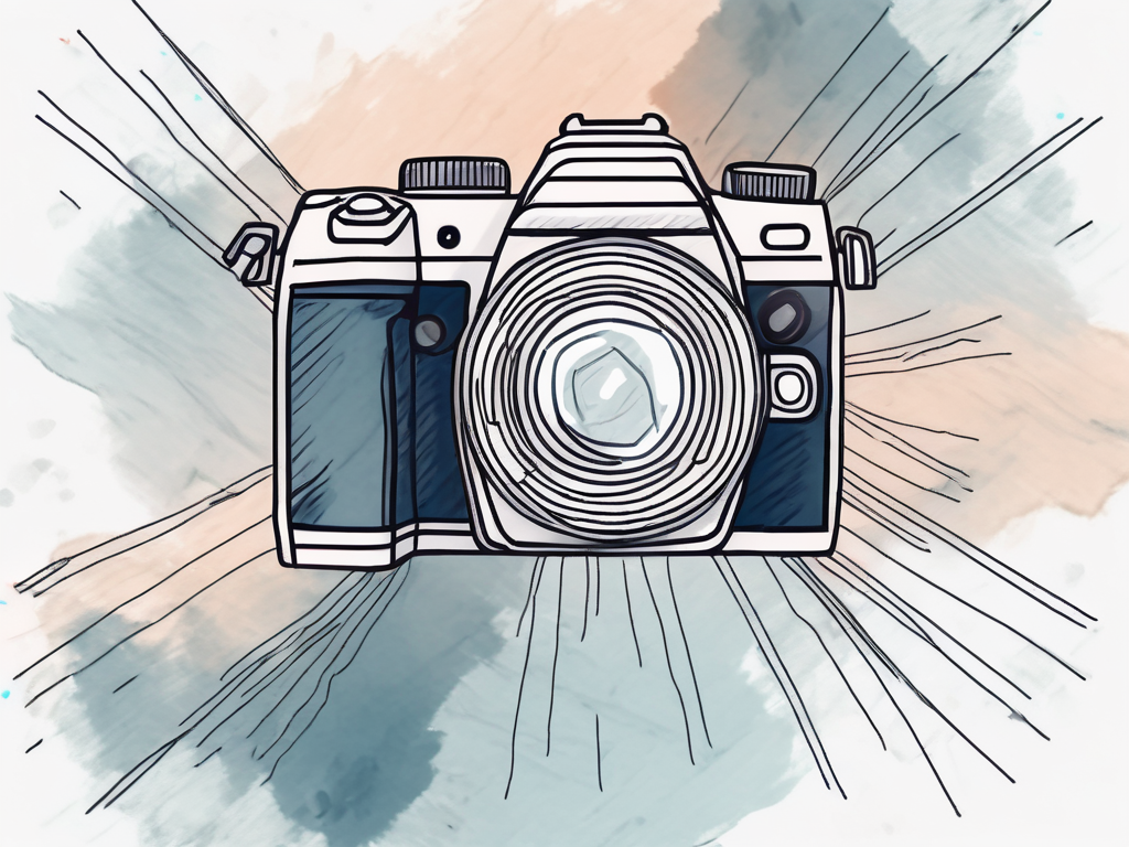a camera merging with a CRM software interface, symbolizing the integration of technology into a photography business, hand-drawn abstract illustration for a company blog, white background, professional, minimalist, clean lines, faded colors