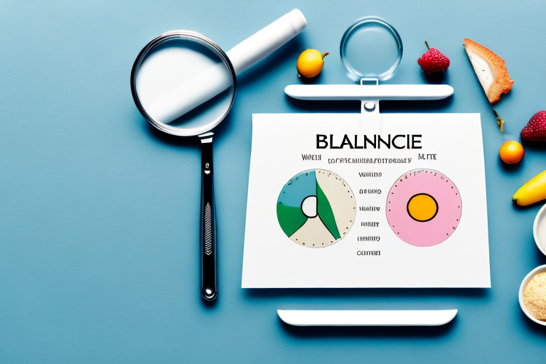 a balanced diet chart with various food items, a magnifying glass focusing on a portion of the chart, and a set of balance scales indicating the importance of adjusting the diet for optimal results, hand-drawn abstract illustration for a company blog, in style of corporate memphis, faded colors, white background, professional, minimalist, clean lines