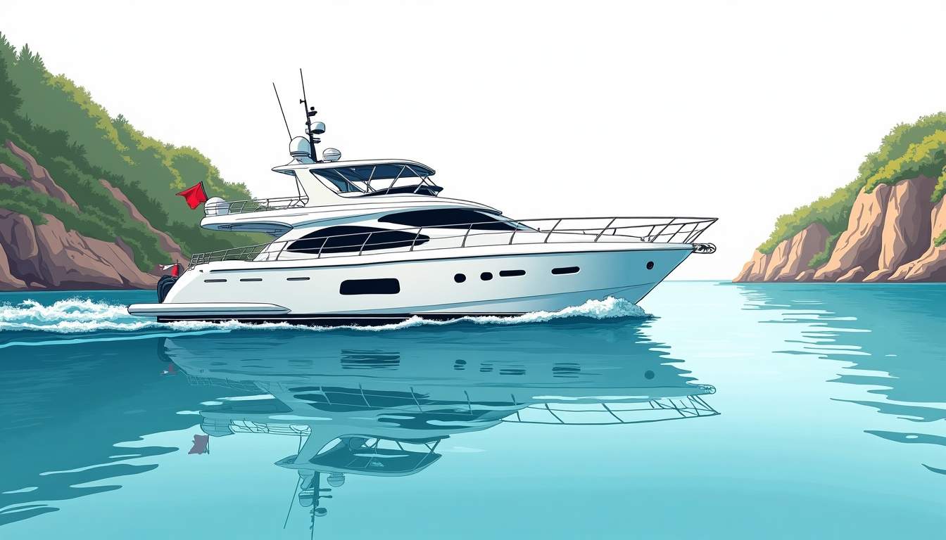 a luxurious private yacht sailing through crystal-clear waters, surrounded by scenic coastal landscapes and vibrant marine life, highlighting the serene and exclusive experience of private yacht travel compared to a crowded tour group, hand-drawn abstract illustration for a company blog, white background, professional, minimalist, clean lines, faded colors