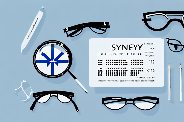 the Sydney Eye Clinic with magnifying glasses and eye health symbols like an eye chart and glasses, surrounded by a check-mark motif to denote regular check-ups, hand-drawn abstract illustration for a company blog, in style of corporate memphis, faded colors, white background, professional, minimalist, clean lines