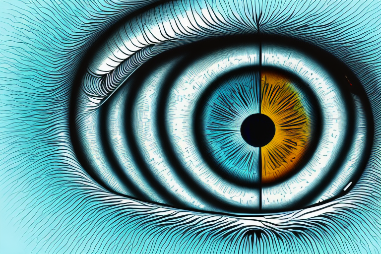 a detailed cross-section of the human eye, highlighting the lens area affected by cataracts, possibly using different shades or colors to depict the healthy parts and the areas impacted by the condition, hand-drawn abstract illustration for a company blog, in style of corporate memphis, faded colors, white background, professional, minimalist, clean lines