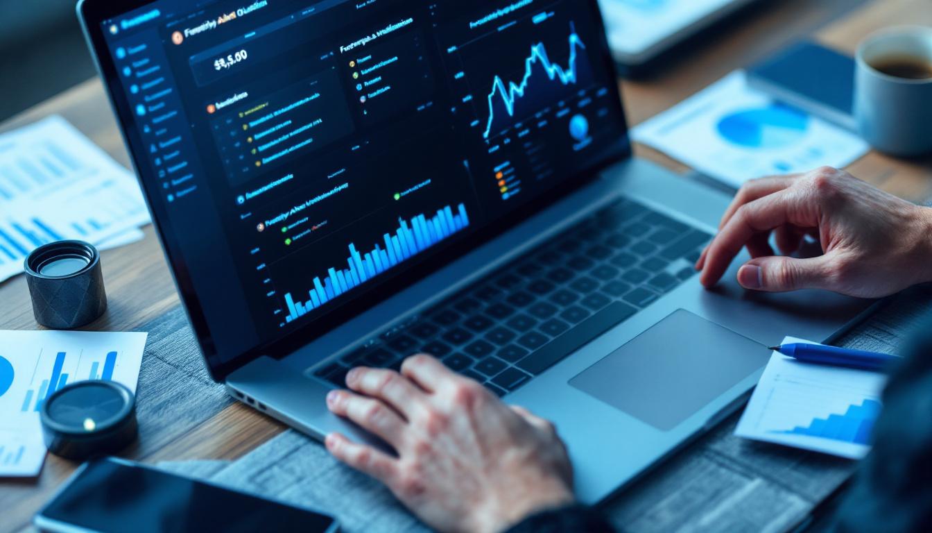 Person som jobber med AI-drevne analyser, statistikk og datavisualisering i digitalt arbeidsmiljø