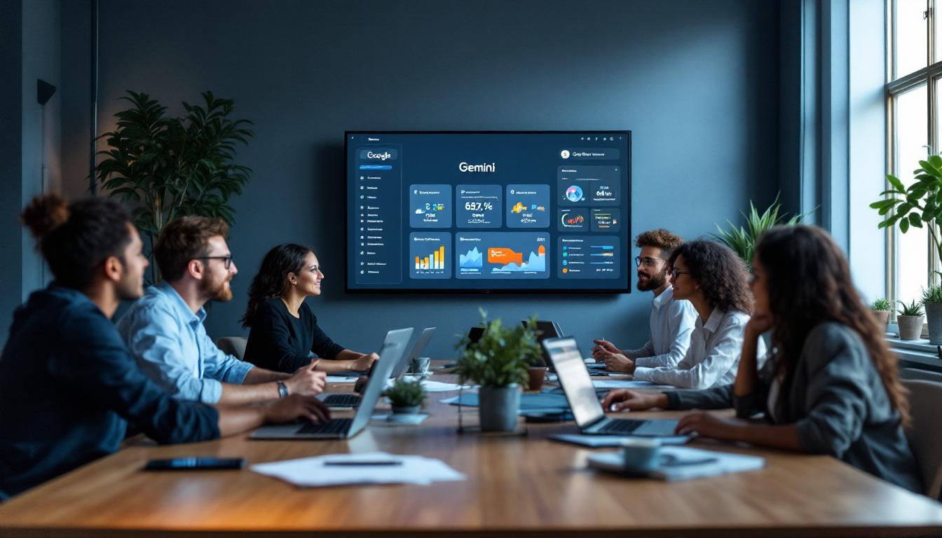 Strategimøte med team som analyserer data og innsikt i Google Gemini