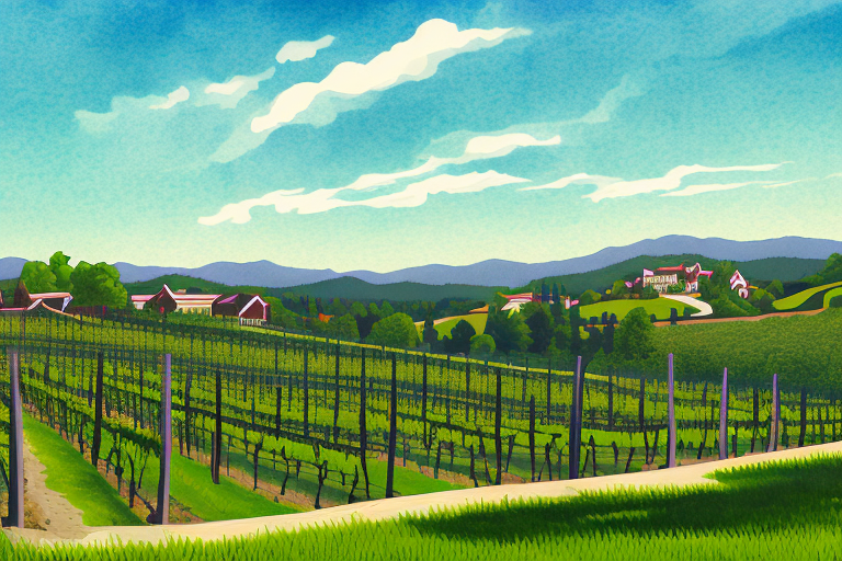 the picturesque Pritchard Hill vineyards with Chappellet winery nestled amongst the vines, highlighting the historic and rustic charm of the location, hand-drawn abstract illustration for a company blog, in style of corporate memphis, faded colors, white background, professional, minimalist, clean lines
