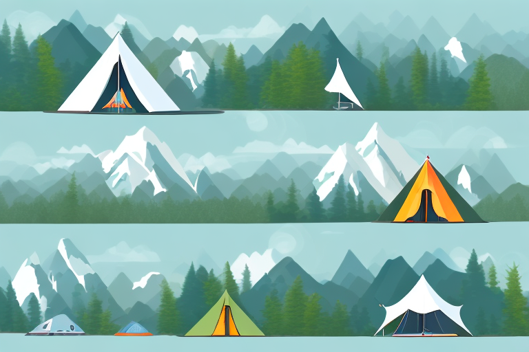 a variety of travel accommodations such as a hotel, a camping tent, a cabin, and a luxury resort, all surrounded by elements of nature like trees, mountains, and a beach, hand-drawn abstract illustration for a company blog, in style of corporate memphis, faded colors, white background, professional, minimalist, clean lines